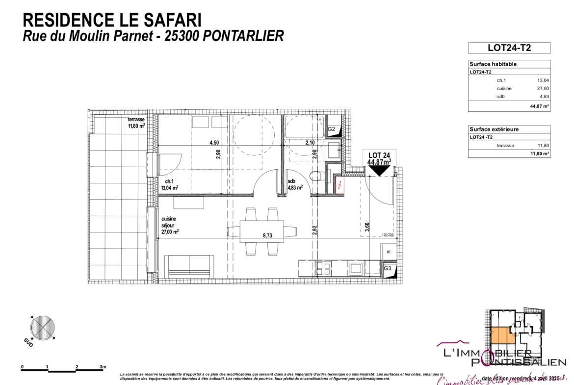 Appartement 2 pièces à Pontarlier proche Porte Saint Pierre avec terrasse 