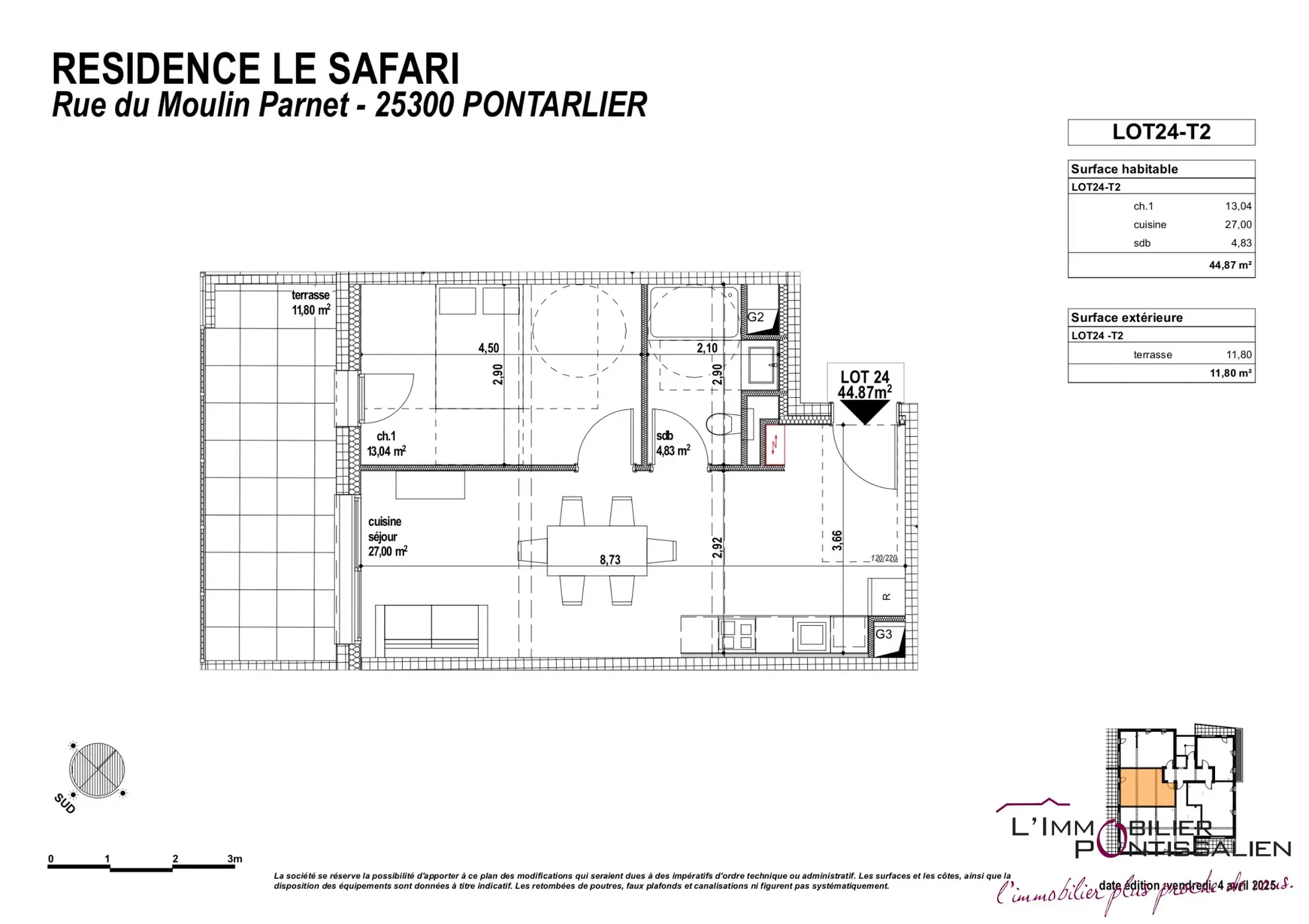 Appartement 2 pièces à Pontarlier proche Porte Saint Pierre avec terrasse 