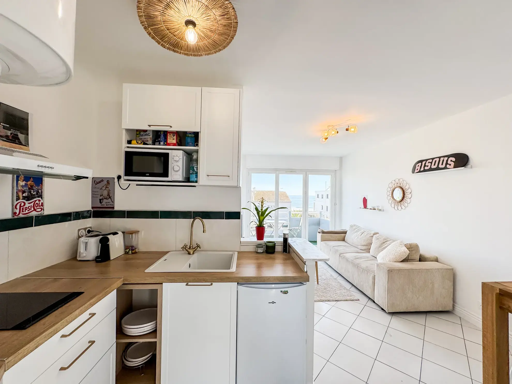 Appartement traversant avec double terrasse vue mer à Carnon Plage 34m² 