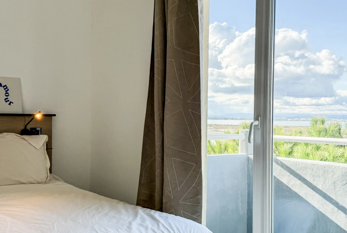 Appartement traversant avec double terrasse vue mer à Carnon Plage 34m² 