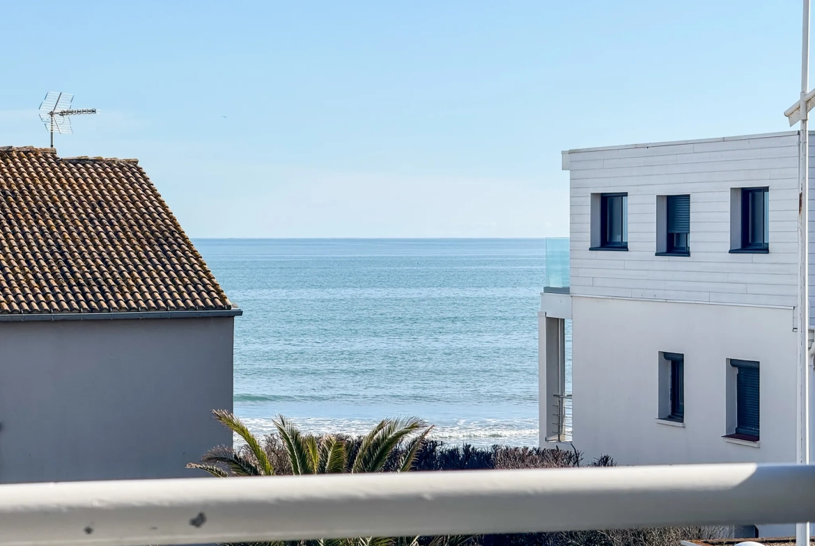 Appartement traversant avec double terrasse vue mer à Carnon Plage 34m² 