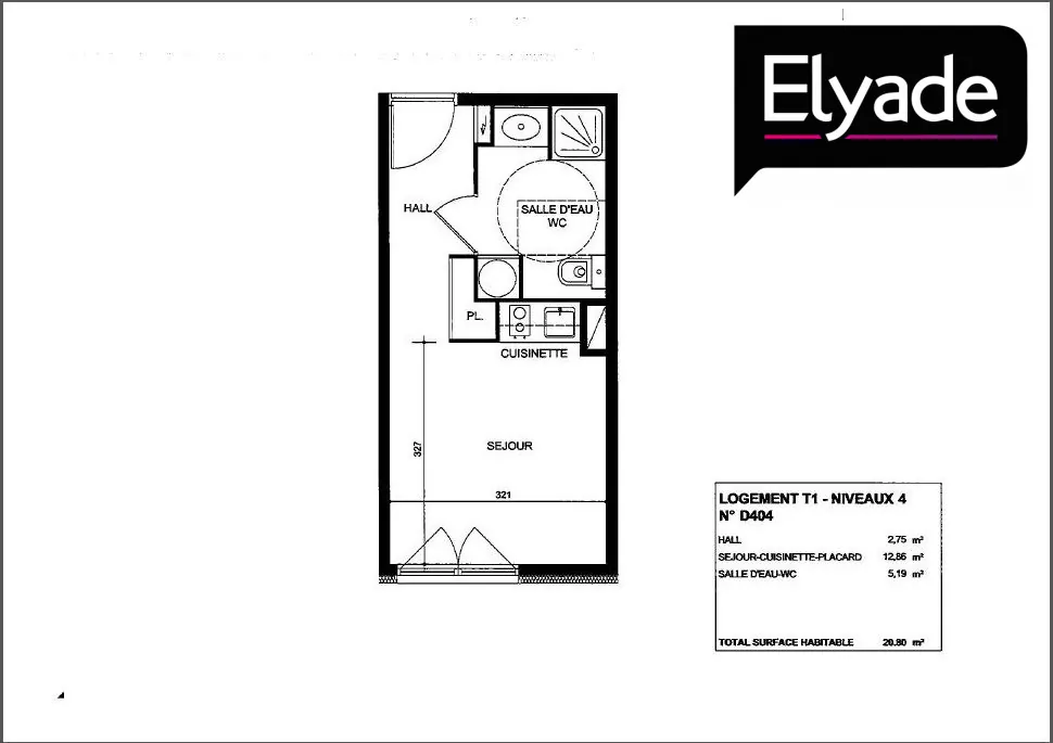 A vendre Studio T1 de 20,90 m² à Caluire face au parc Tête d'Or 