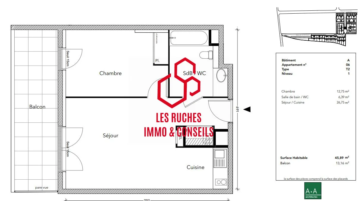 Appartement T2 neuf lumineux à vendre à Montereau-Fault-Yonne avec balcon 