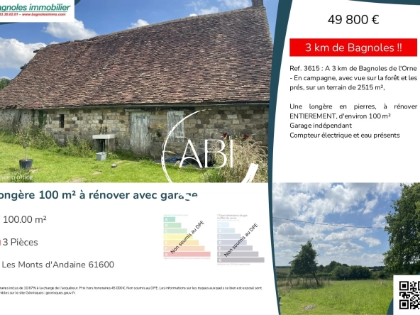 Longère en pierre à rénover avec vue sur la forêt et garage en campagne - 100 m²