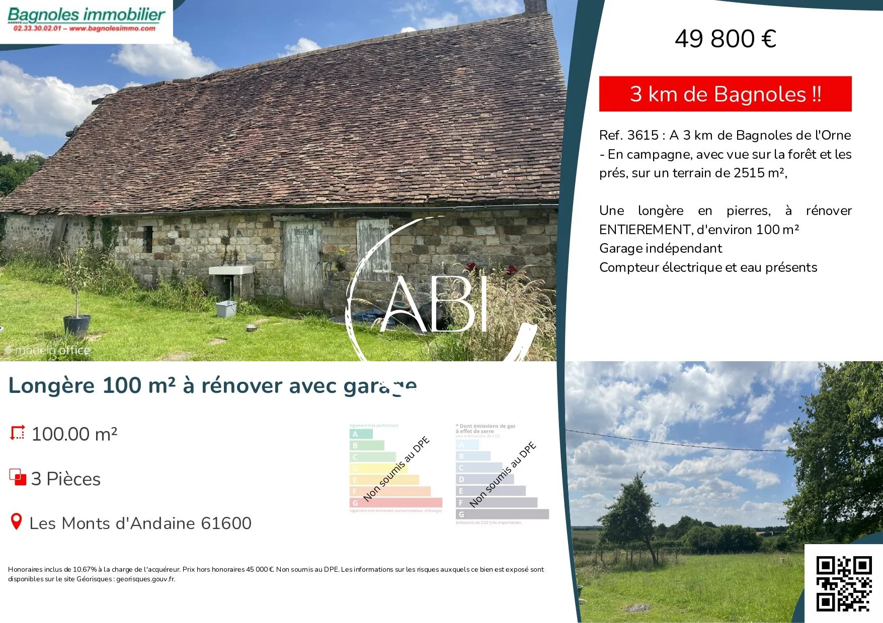 Longère en pierre à rénover avec vue sur la forêt et garage en campagne - 100 m² 