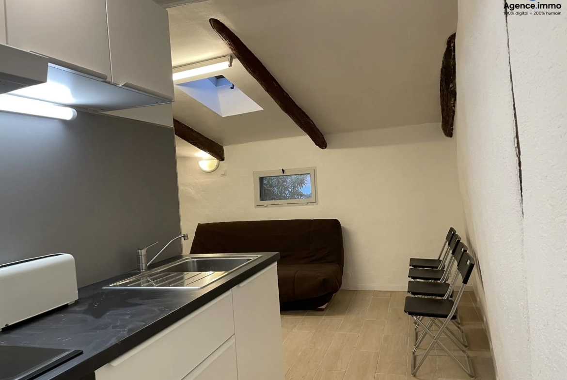 Cuisine_séjour_appartement_36m²_Béziers_centre_ville_5 Appartement T1 rénové 35,35 m² à Béziers - Dernier étage avec vue 