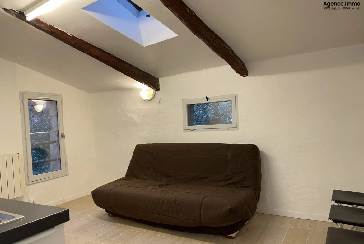 Séjour_appartement_36m²_Béziers_centre_ville Appartement T1 rénové 35,35 m² à Béziers - Dernier étage avec vue 