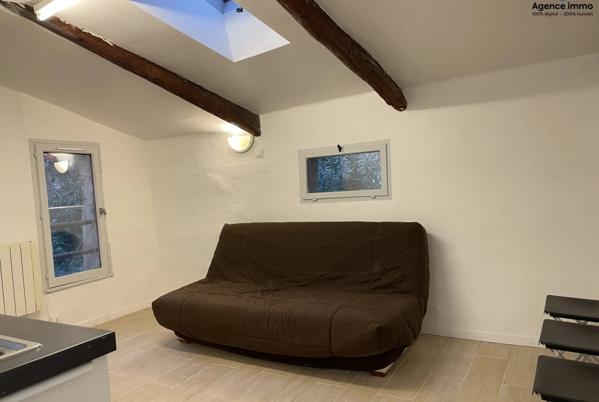Séjour_appartement_36m²_Béziers_centre_ville Appartement T1 rénové 35,35 m² à Béziers - Dernier étage avec vue 