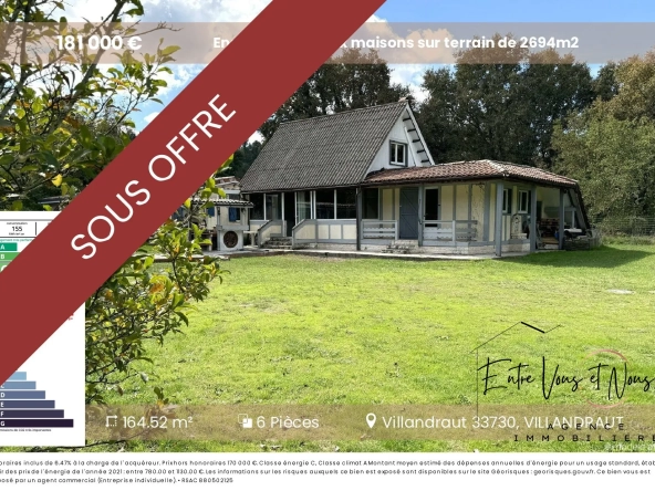 Ensemble de deux maisons à Bazas avec terrain de 2594m2 – Idéal famille