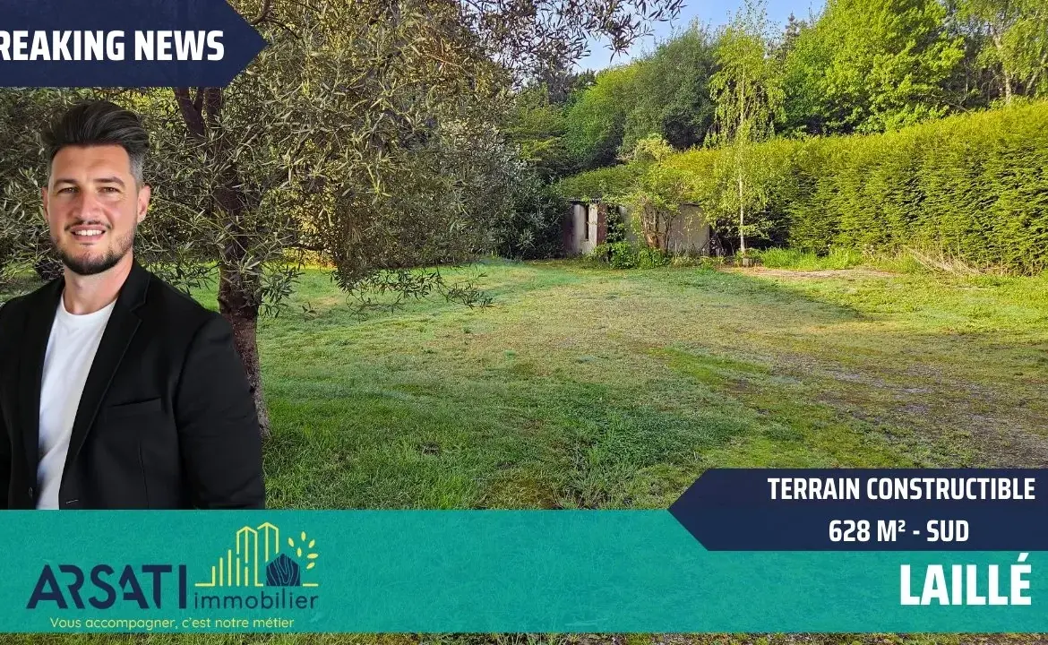 Terrain constructible de 628 m² à Laillé – Viabilisé, plein sud, hors lotissement 
