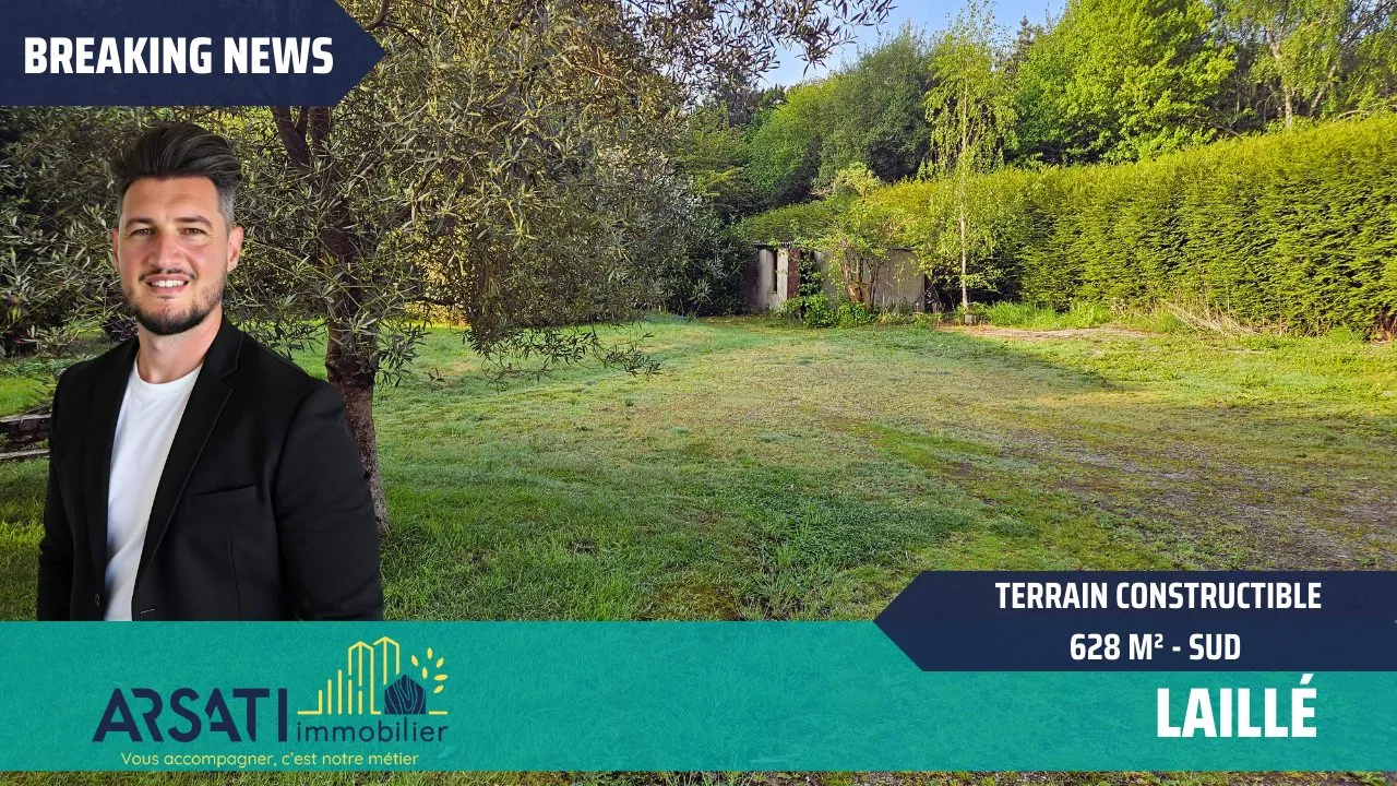 Terrain constructible de 628 m² à Laillé – Viabilisé, plein sud, hors lotissement 