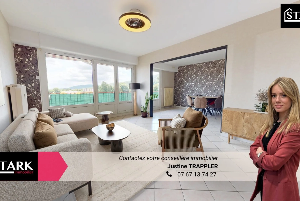 Appartement 3 Chambres avec Vue Exceptionnelle, Balcon et Garage à Valdoie 