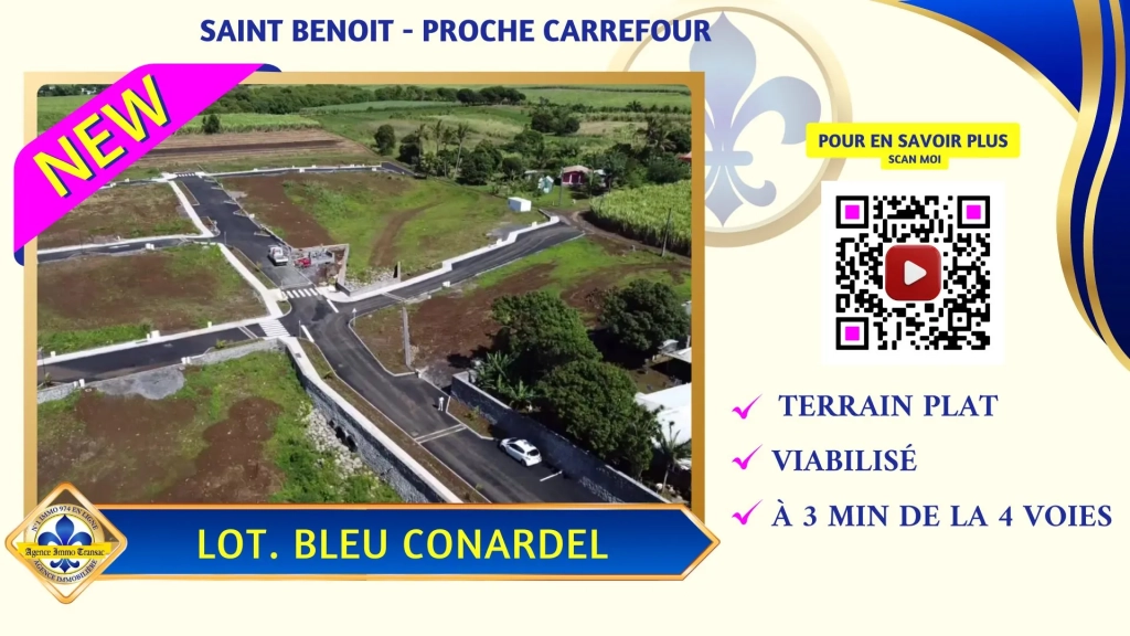 Terrain constructible de 324 m² à Saint-Benoît, proche commodités - Vue agréable