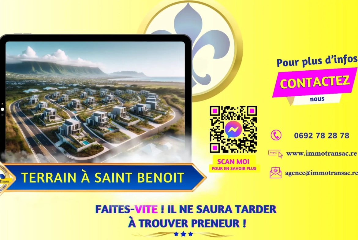 Terrain constructible de 395 m² à Saint-Benoît, emplacement privilégié 