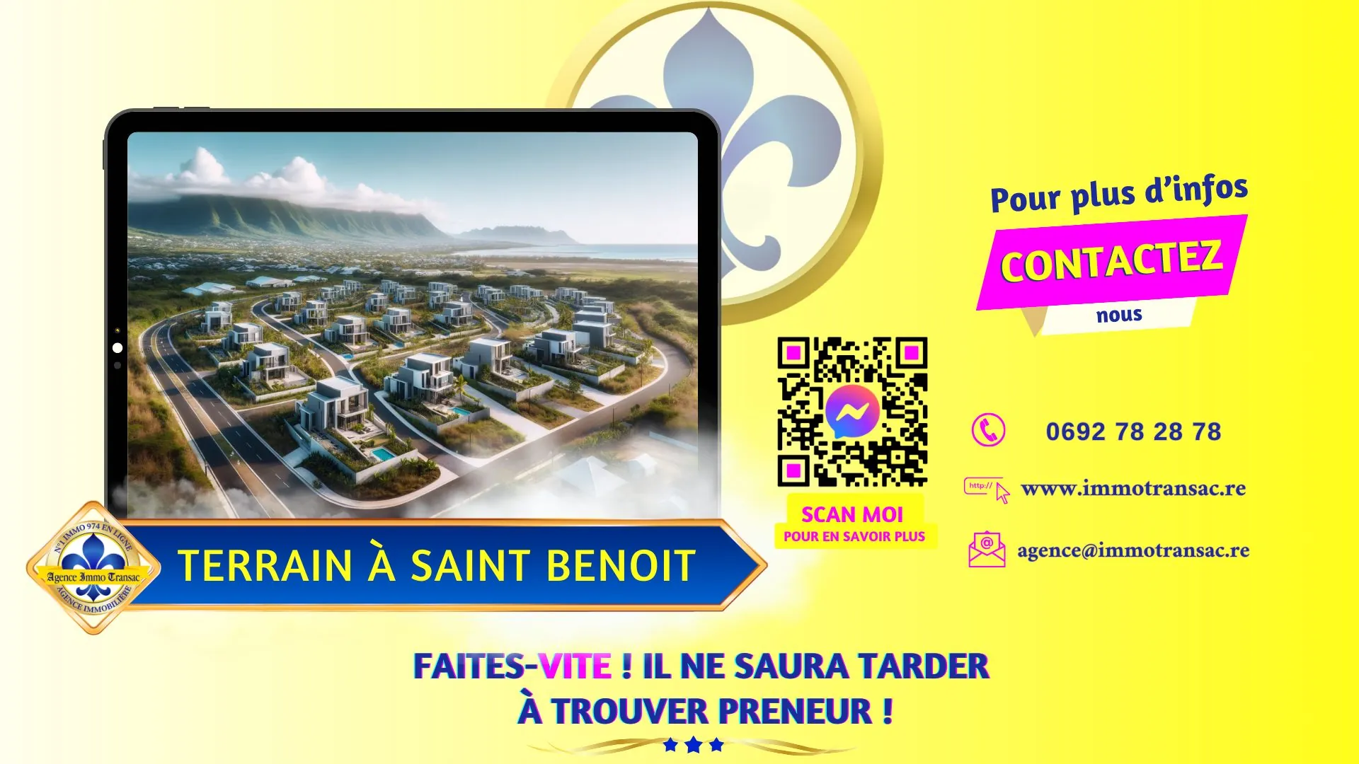 Terrain constructible de 395 m² à Saint-Benoît, emplacement privilégié 