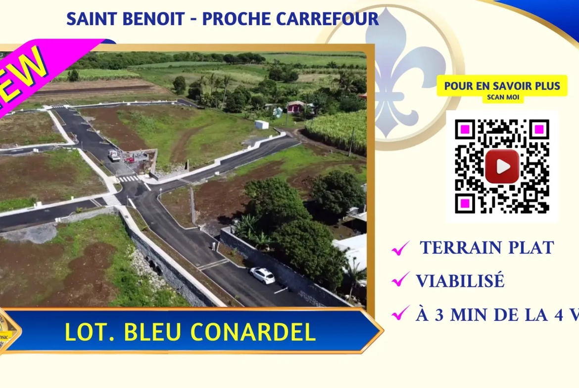 Terrain constructible de 395 m² à Saint-Benoît, emplacement privilégié 