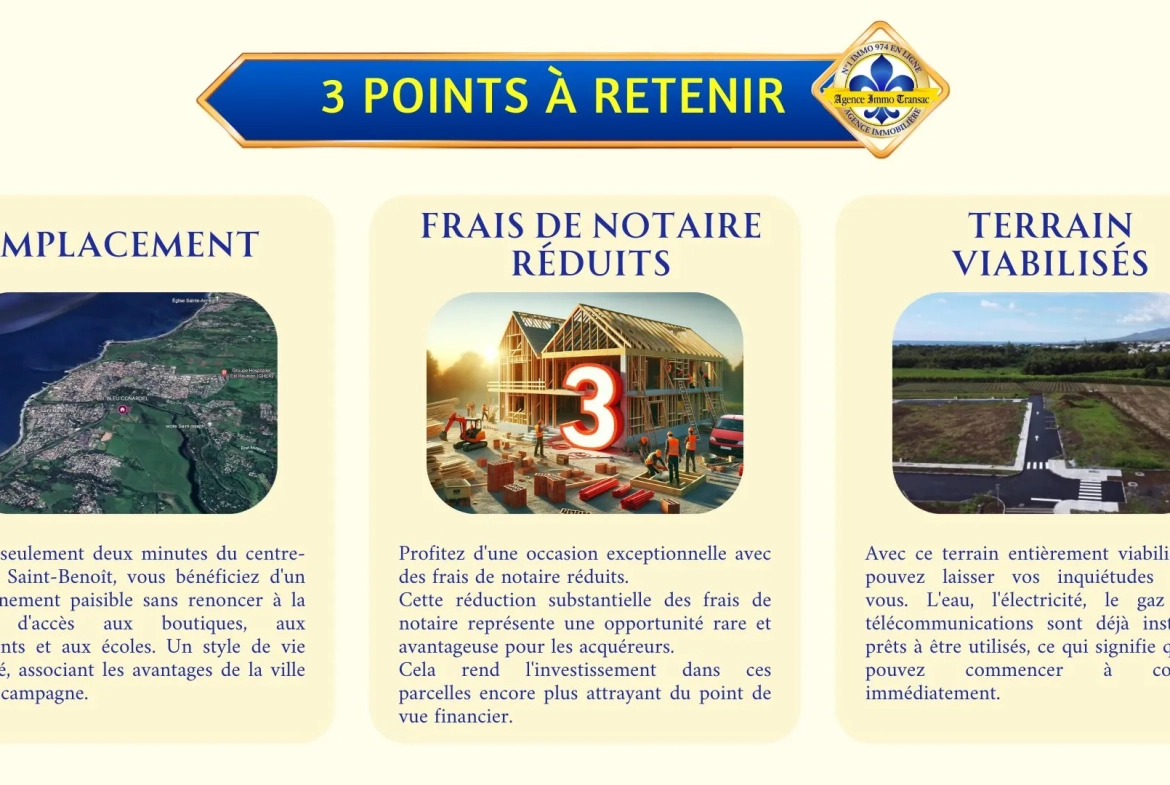 Terrain constructible de 395 m² à Saint-Benoît, emplacement privilégié 
