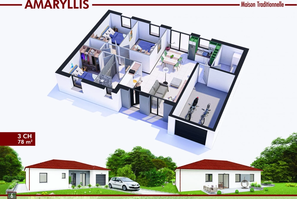 Maison neuve à construire à Mazirot - Modèle AMARYLLIS, maison de plain-pied personnalisée 