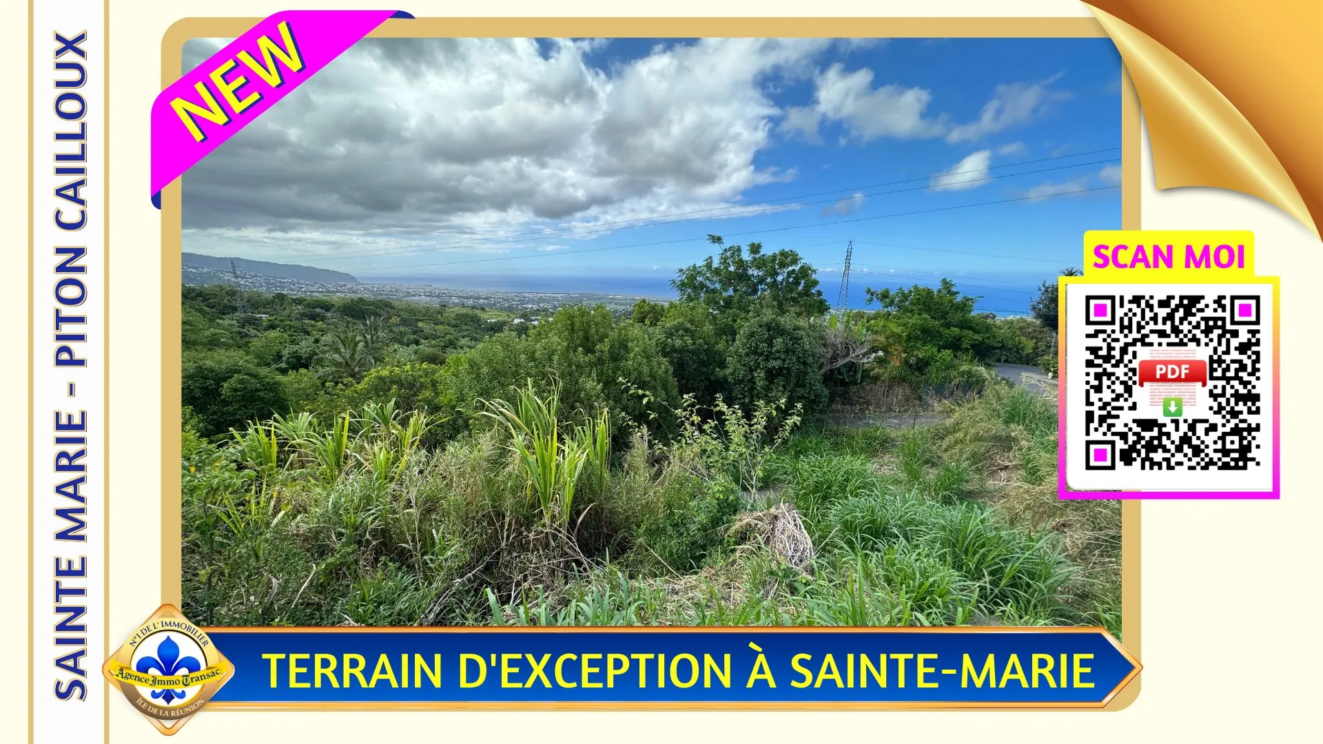 Terrain constructible de 370 m² à Sainte-Marie avec vue panoramique sur mer et montagnes 