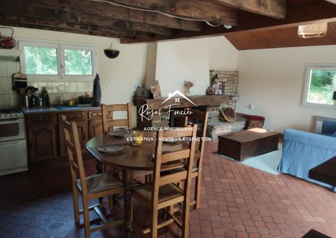 Pièce de vie de 30 m2 avec cheminée et cuisine aménagée  Maison ancienne de 45 m² à Châtellerault avec grand terrain, idéal pour vivre au calme 