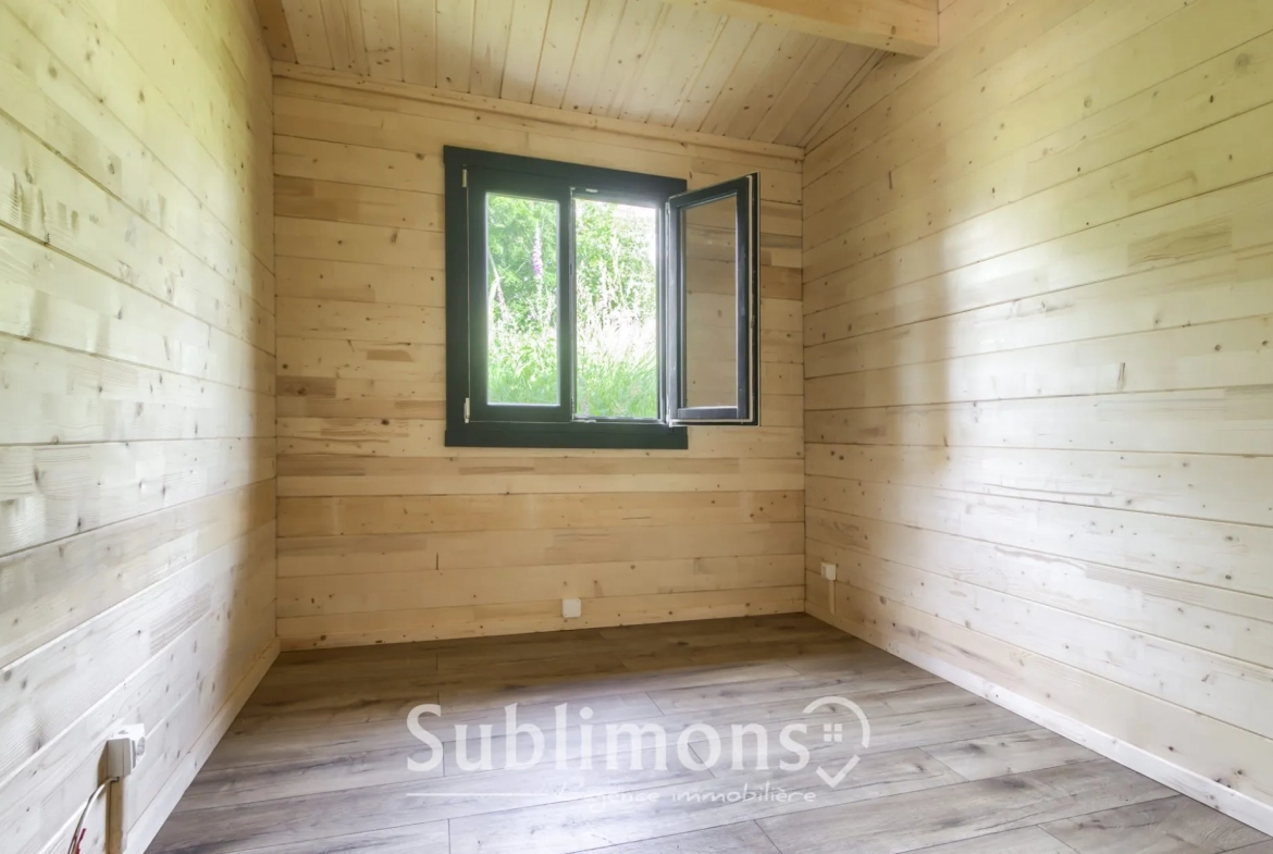 Chalet en bois de 46 m² avec terrasse dans un parc résidentiel à Sulniac 