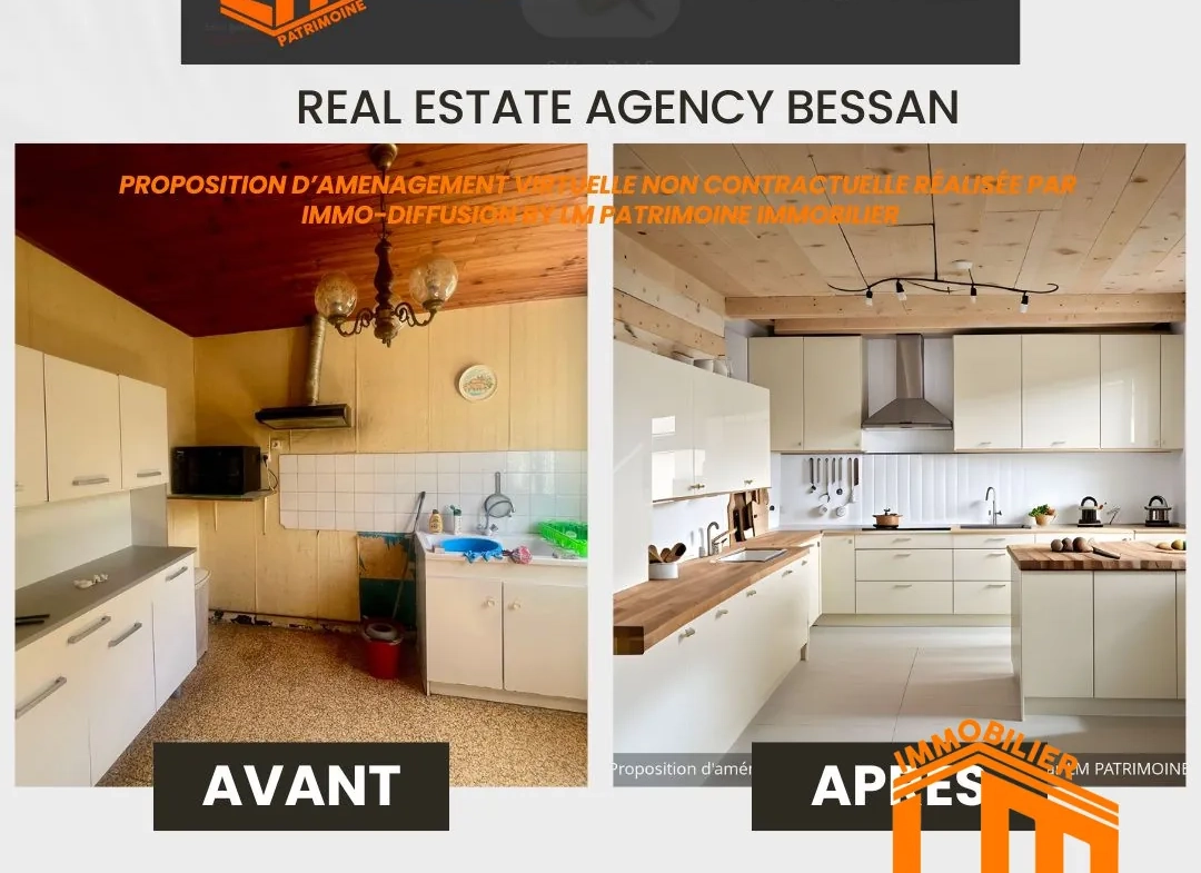 cuisine Maison de plain-pied à rénover à BESSAN, 4 chambres, emplacement stratégique 