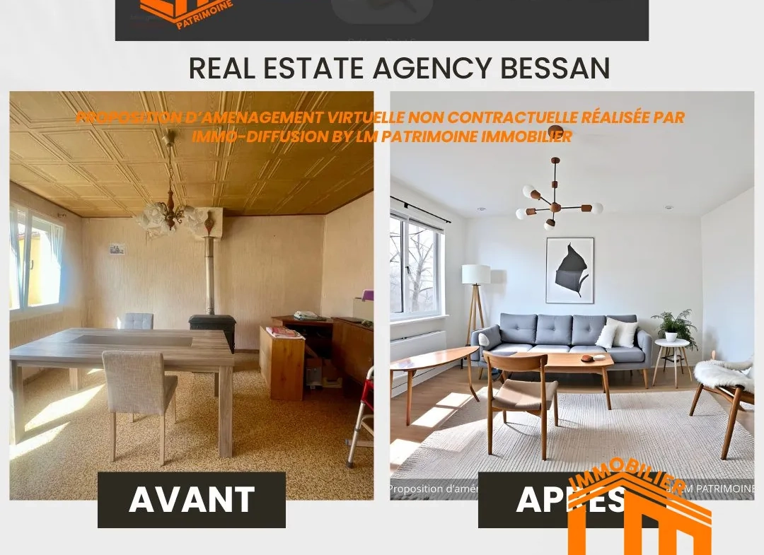 salon Maison de plain-pied à rénover à BESSAN, 4 chambres, emplacement stratégique 