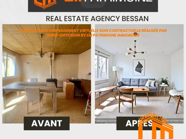 salon Maison de plain-pied à rénover à BESSAN, 4 chambres, emplacement stratégique