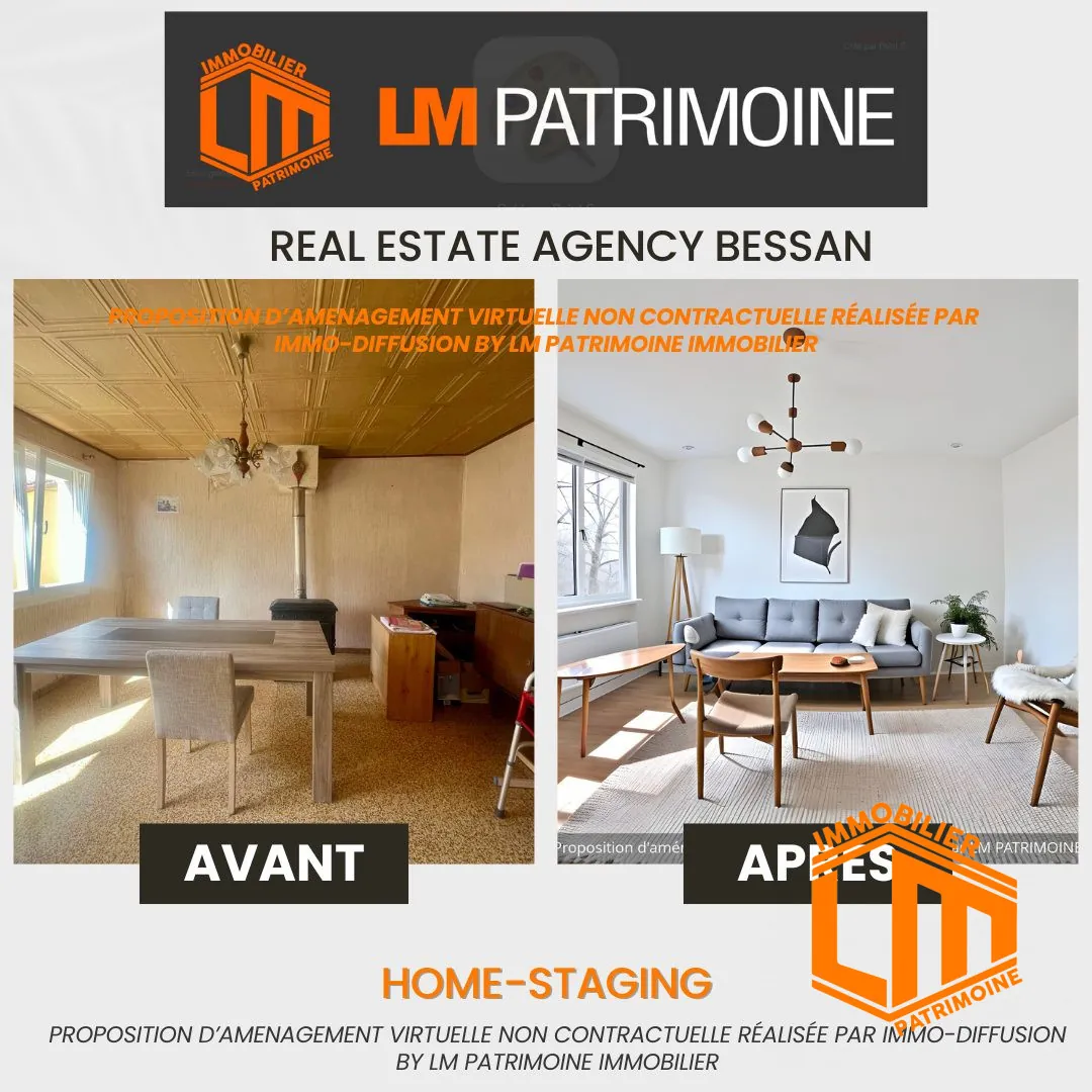 salon Maison de plain-pied à rénover à BESSAN, 4 chambres, emplacement stratégique 