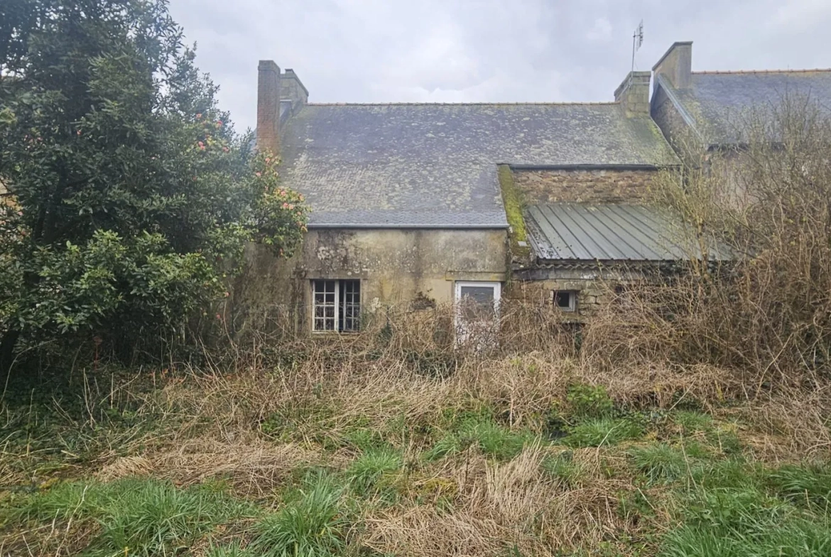 VUE DE L'ARRIERE Grande maison en pierre à rénover à Carnoët, proche Carhaix 