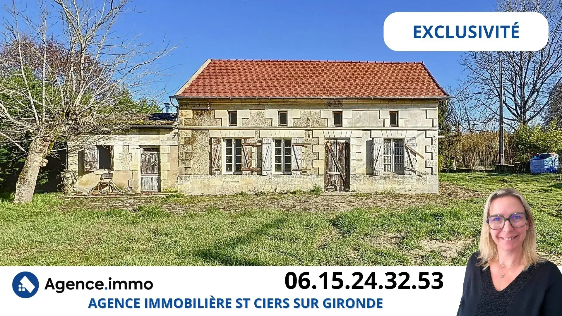 Maison en pierre à rénover à Reignac, cadre bucolique et grand terrain arboré 