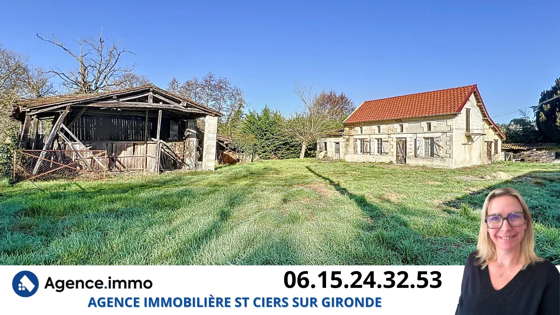 Maison en pierre à rénover à Reignac, cadre bucolique et grand terrain arboré 