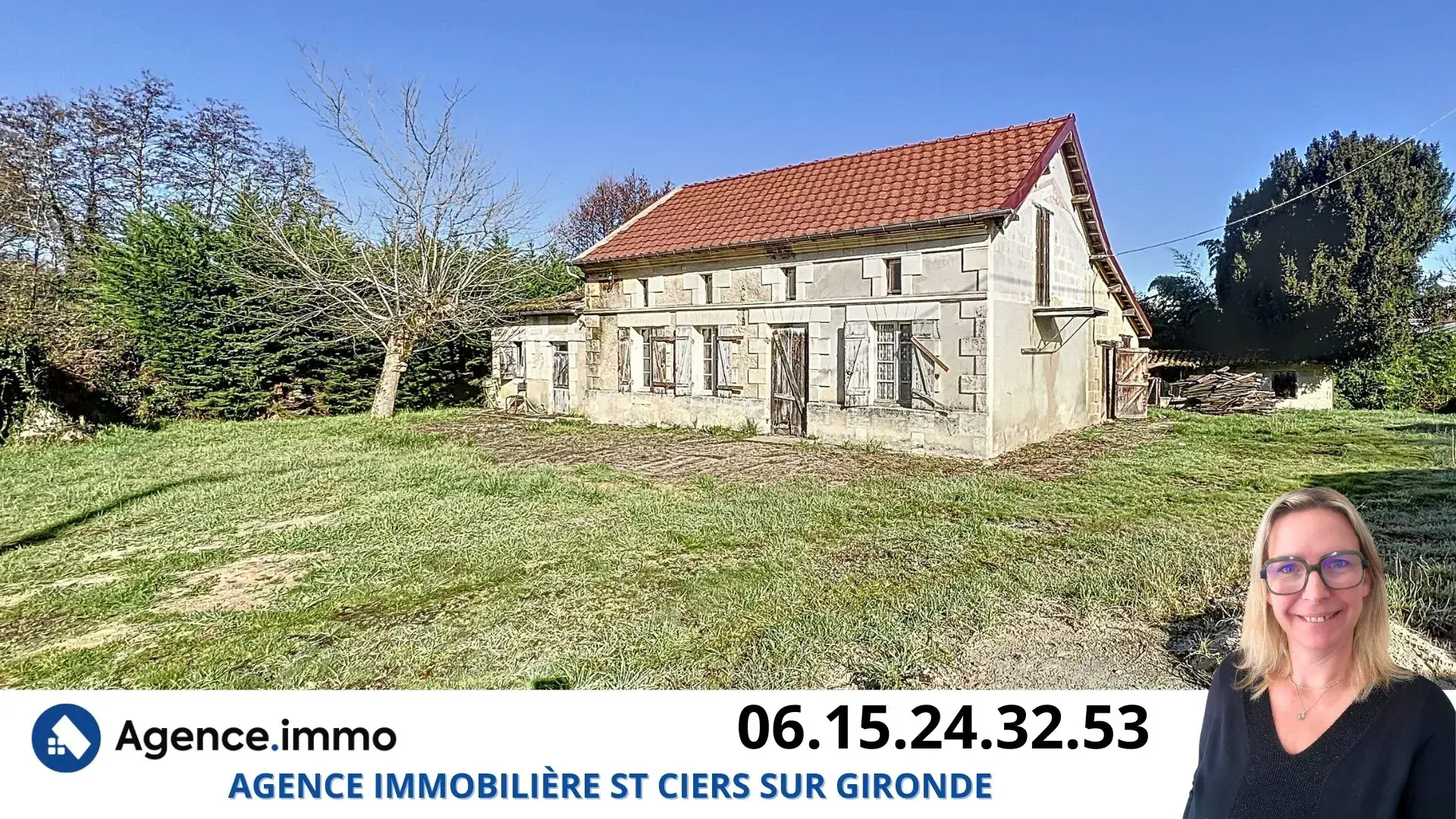 Maison en pierre à rénover à Reignac, cadre bucolique et grand terrain arboré 