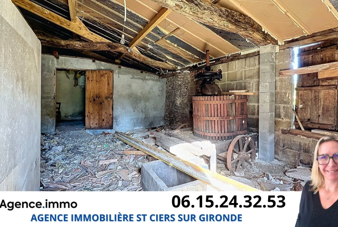 Maison en pierre à rénover à Reignac, cadre bucolique et grand terrain arboré 
