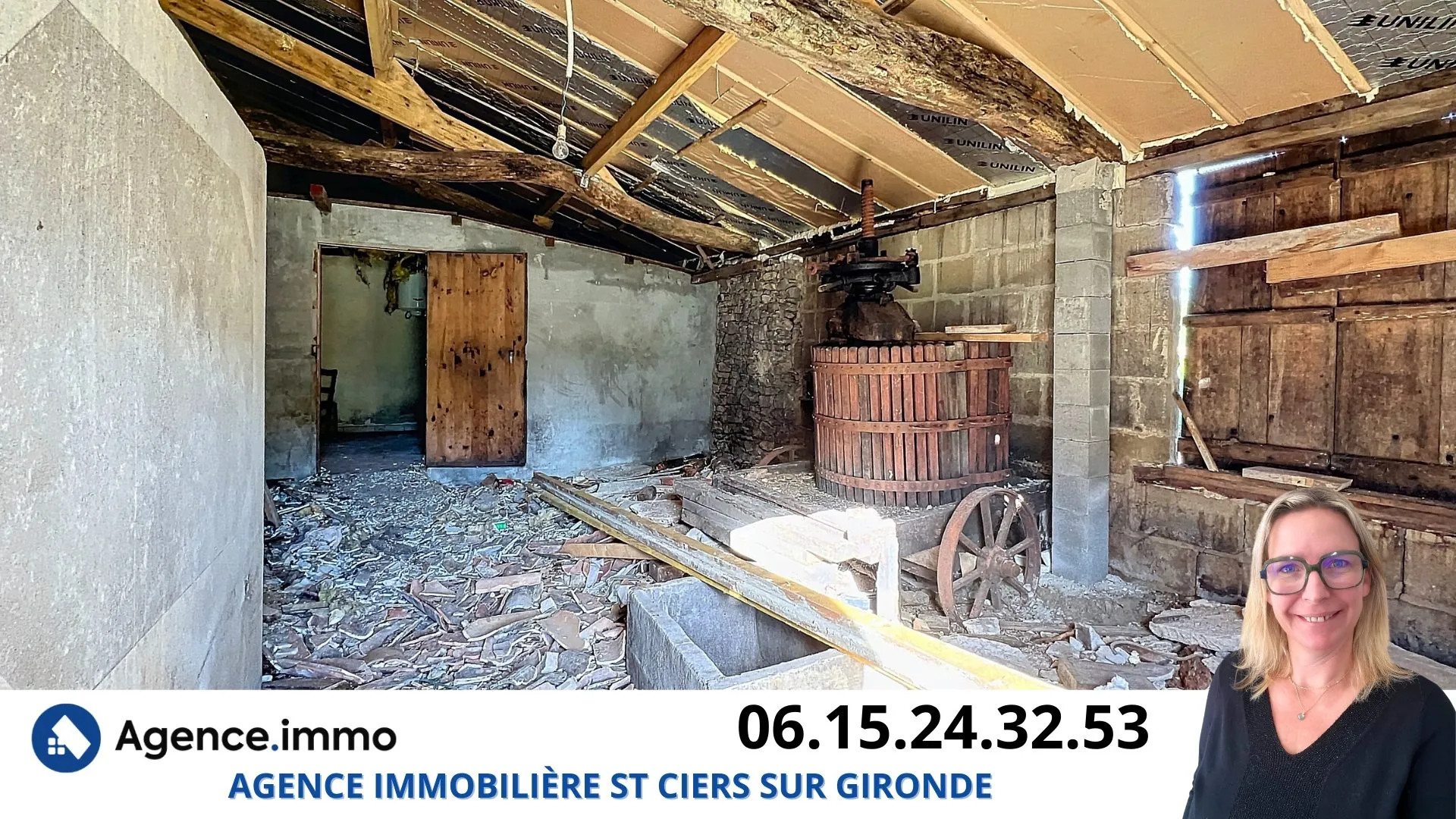 Maison en pierre à rénover à Reignac, cadre bucolique et grand terrain arboré 