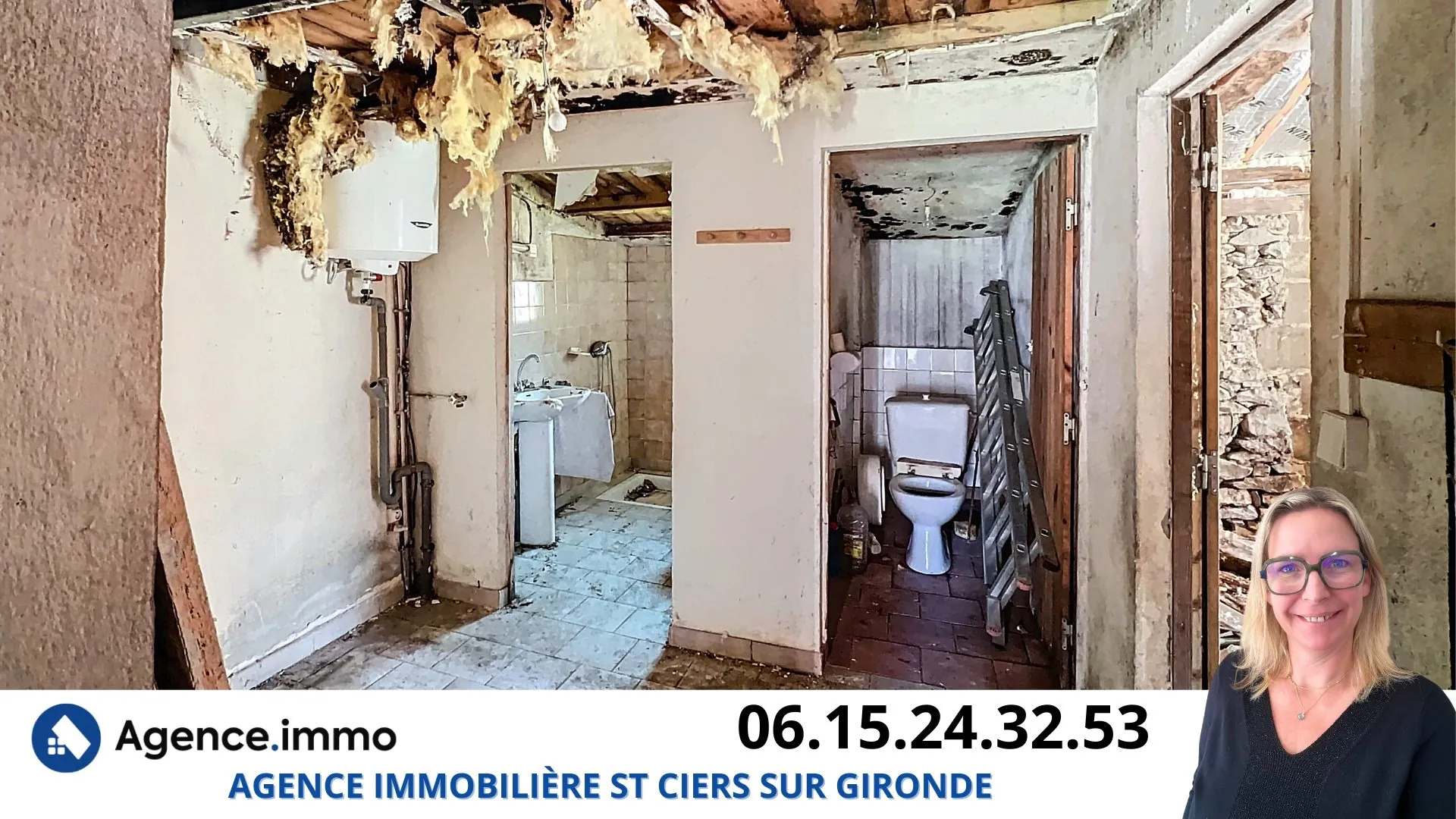 Maison en pierre à rénover à Reignac, cadre bucolique et grand terrain arboré 