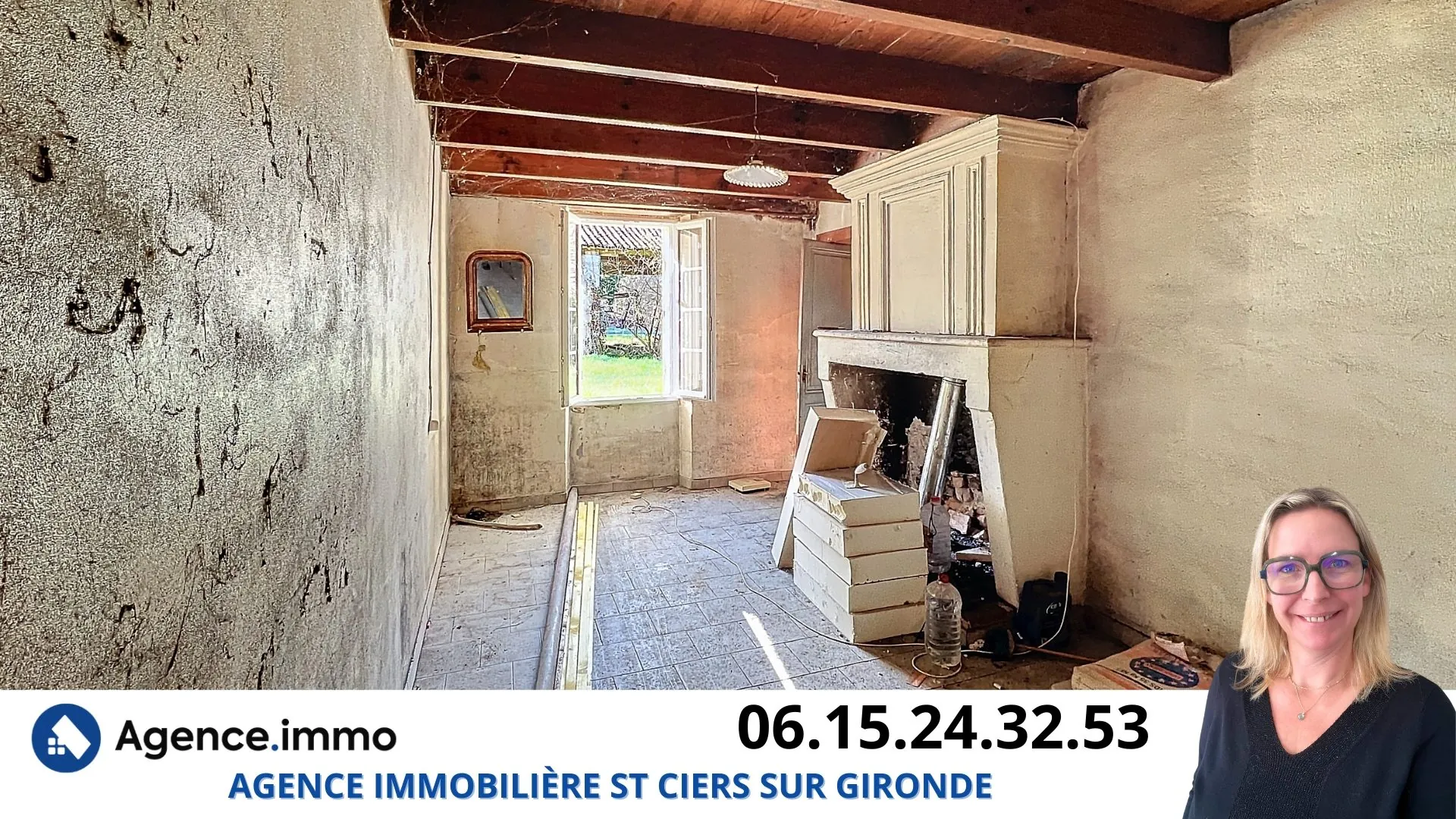 Maison en pierre à rénover à Reignac, cadre bucolique et grand terrain arboré 