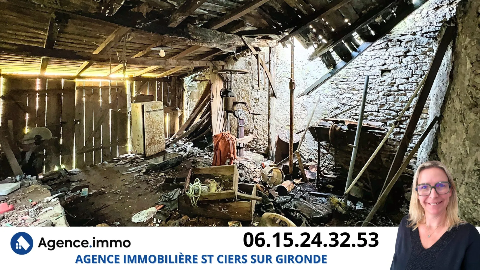 Maison en pierre à rénover à Reignac, cadre bucolique et grand terrain arboré 