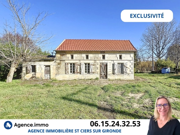 Maison en pierre à rénover à Reignac, cadre bucolique et grand terrain arboré