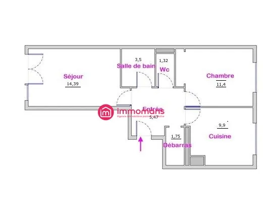Appartement T2 de 48 m² avec parking et cave au Le Mans — Proche commodités