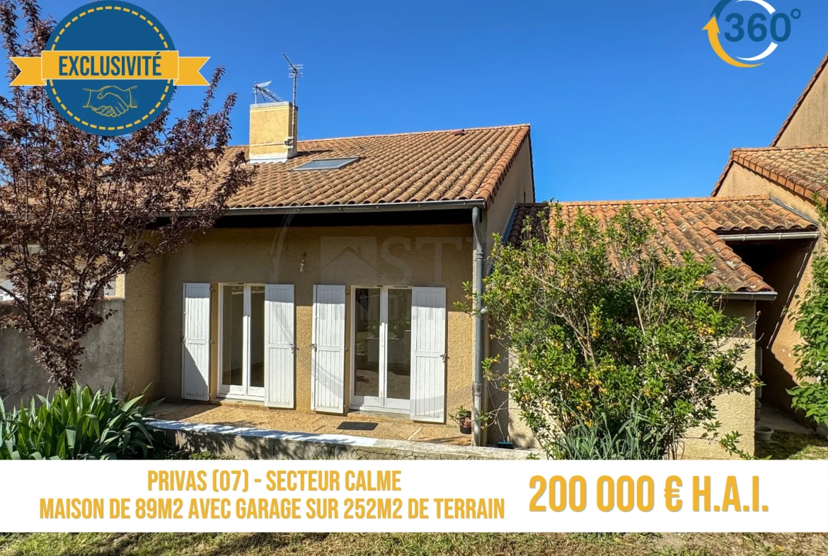 Maison mitoyenne de 89m² avec garage à Privas, Ardèche, secteur calme 