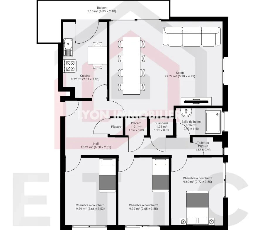 Appartement 4 pièces lumineux de 82 m² à Bron - Idéal famille ou investissement 