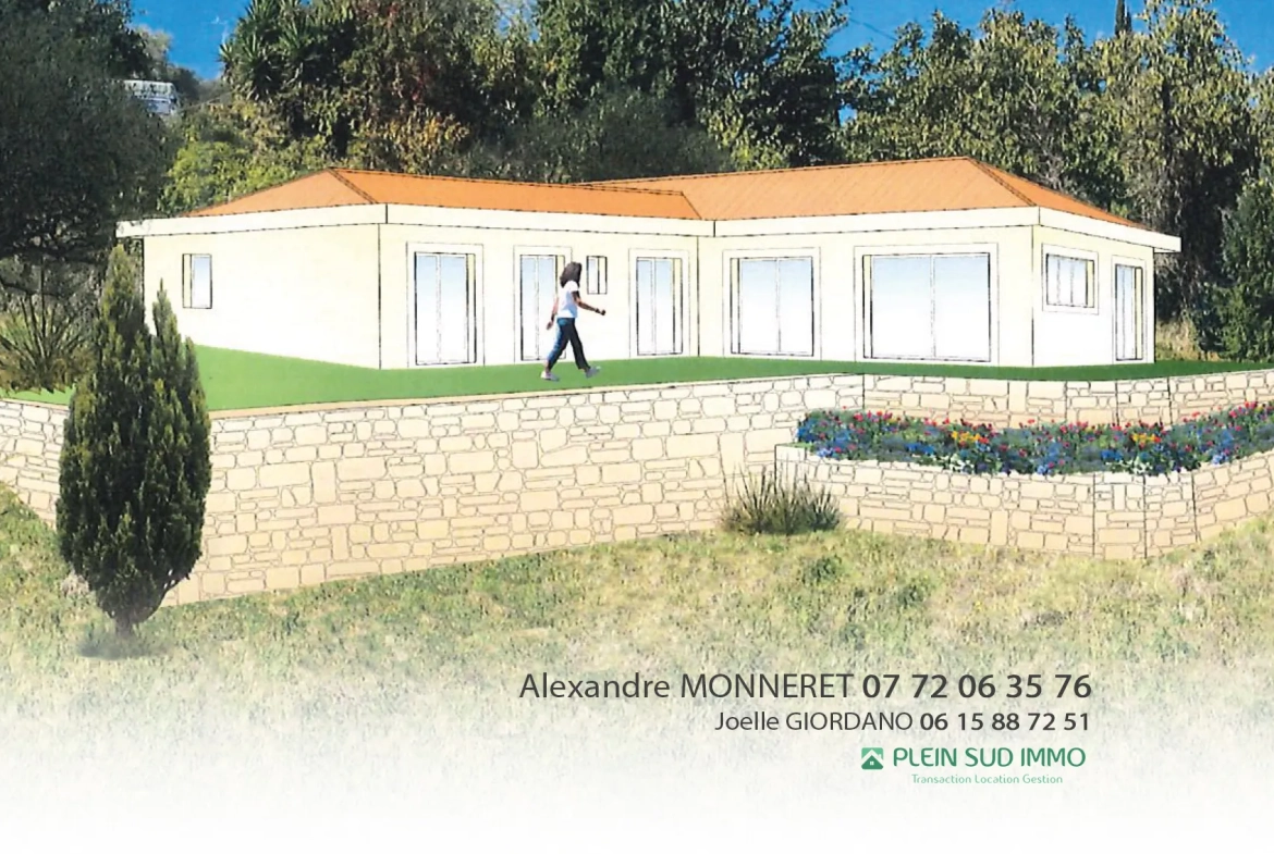 Terrain constructible à vendre à Grasse avec permis purgé, vue dégagée et projet de maison en L 