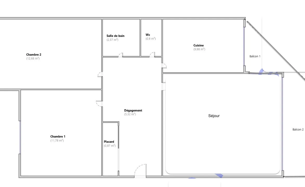 Appartement traversant de 61 m² avec balcons et cave à Clermont-Ferrand 