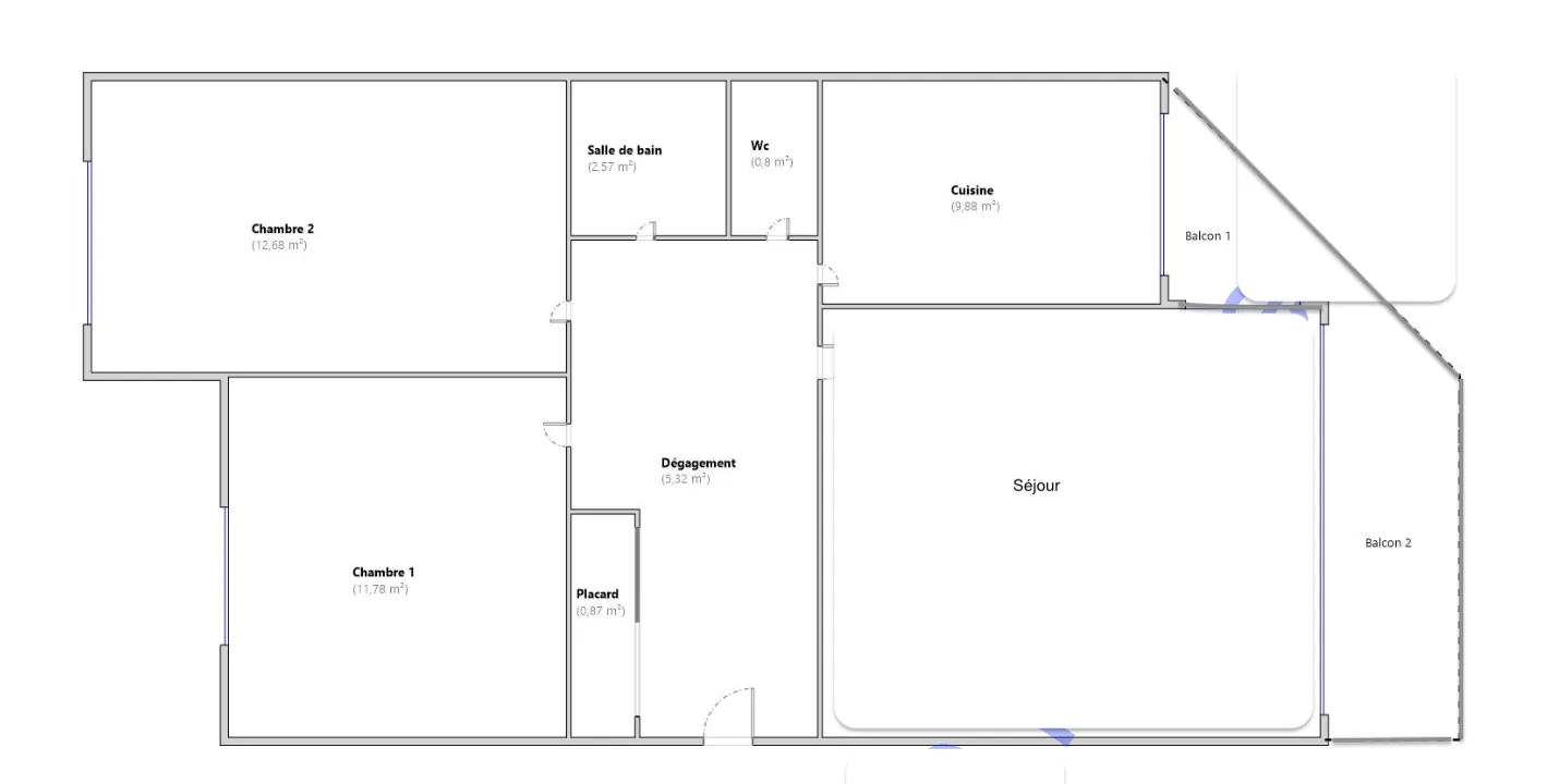 Appartement traversant de 61 m² avec balcons et cave à Clermont-Ferrand 