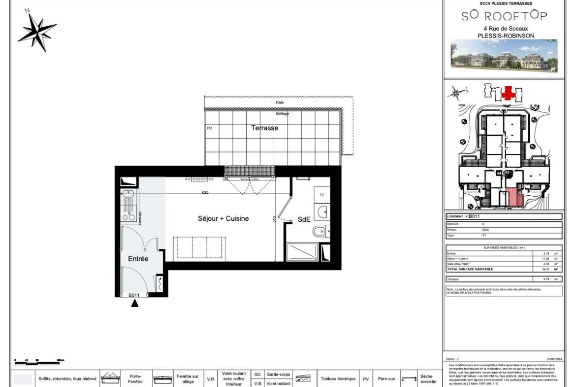 Studio de 24,41 m² à vendre avec terrasse et parking au Plessis-Robinson 