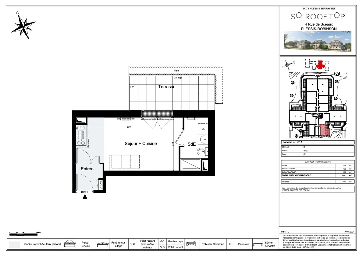 Studio de 24,41 m² à vendre avec terrasse et parking au Plessis-Robinson 