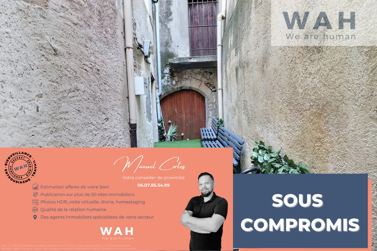 Maison de village 3 pièces à vendre à Clermont-l'Hérault, 70 m², calme et proche commodités 