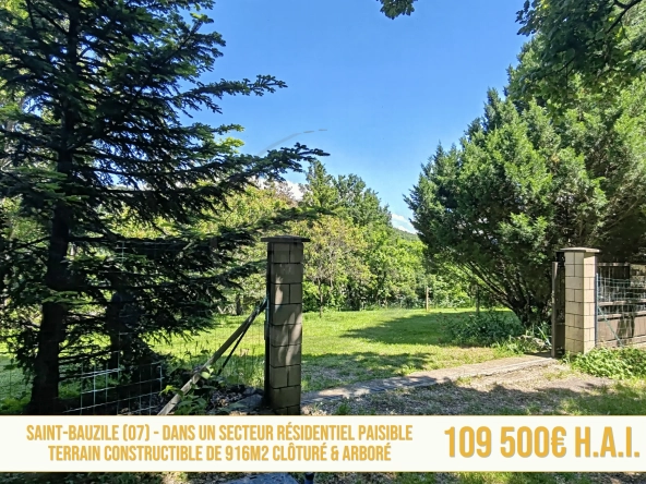 Terrain constructible de 916 m² avec vue dégagée à Saint-Bauzile en Ardèche