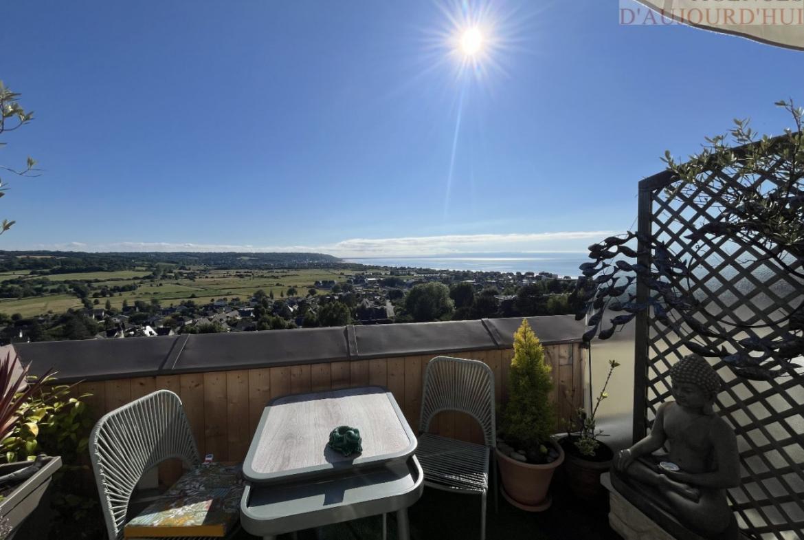 Appartement 2 pièces de 31 m² à Blonville-sur-Mer avec balcon, vue dégagée sur la campagne, cave, cuisine équipée et parking dans une résidence sécurisée.